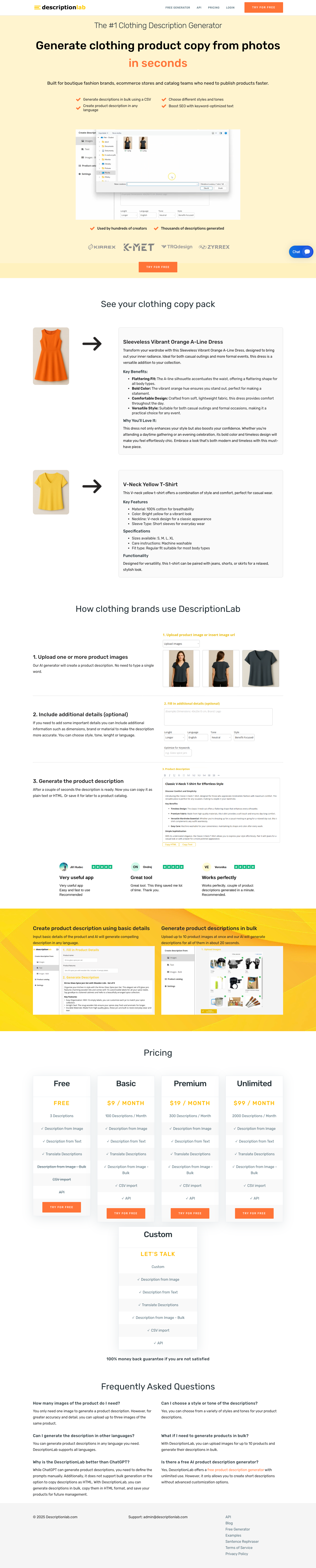 DescriptionLab.com full landing page screenshot