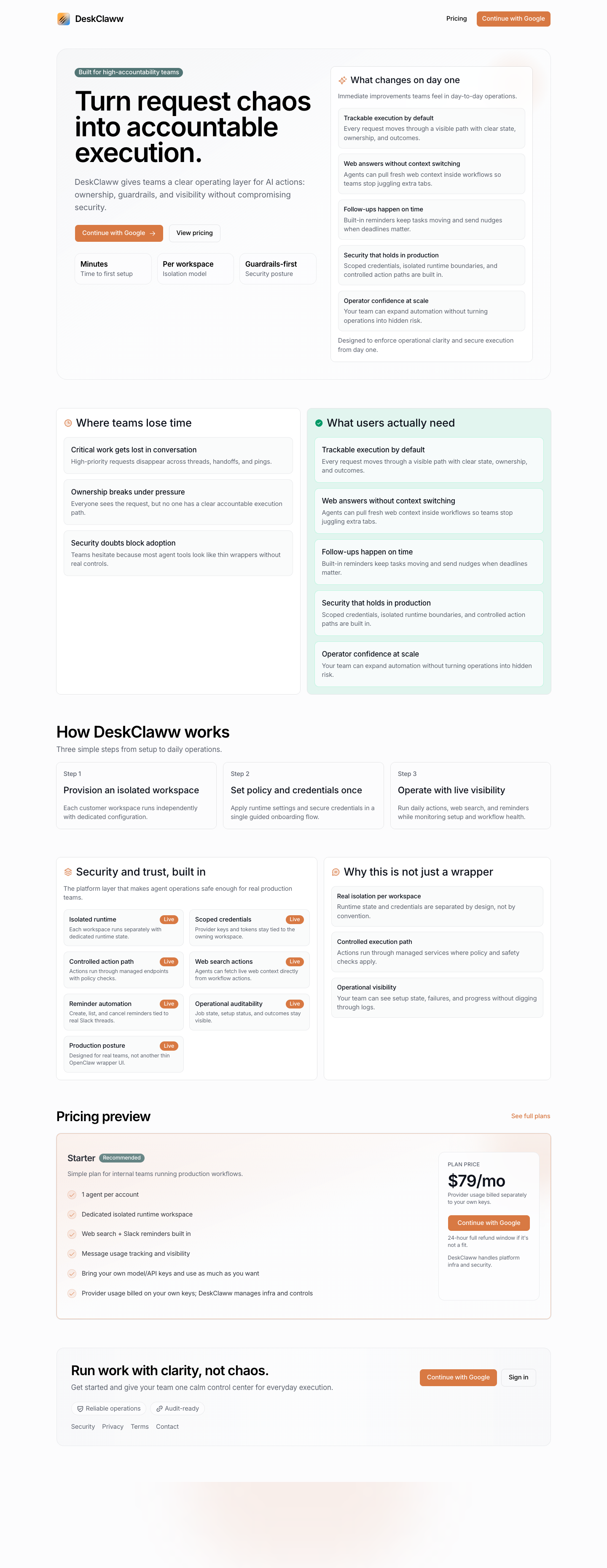 Deskclaww full landing page screenshot