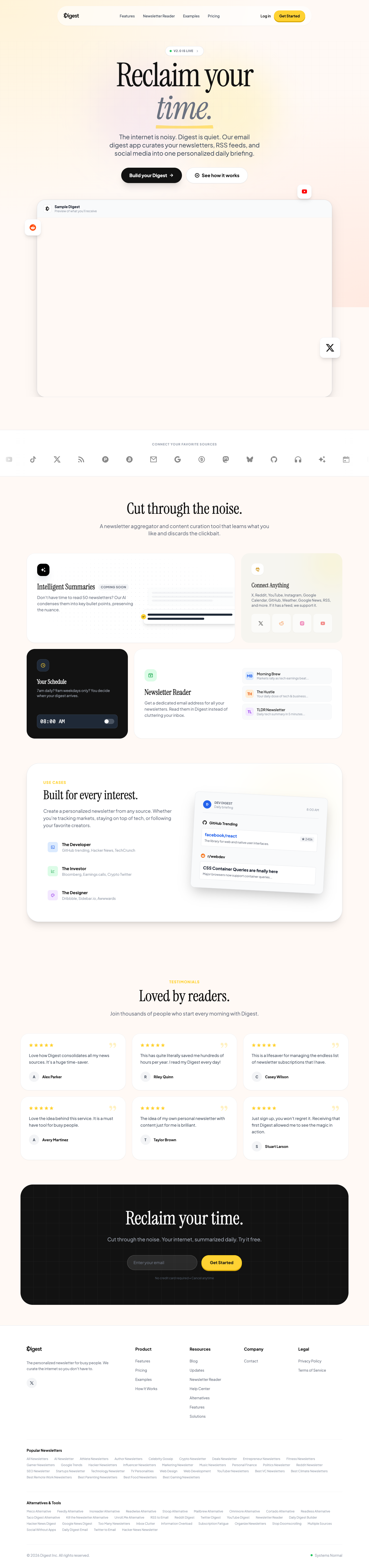 Digest full landing page screenshot