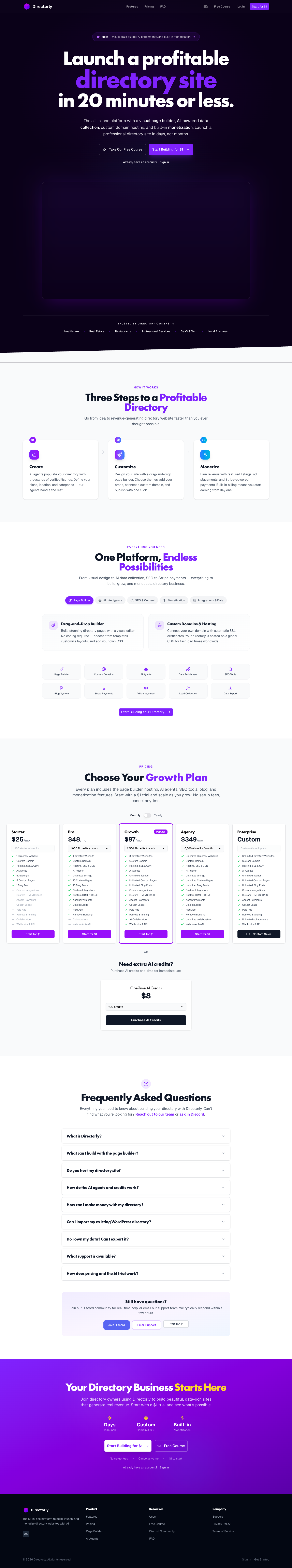 Directorly full landing page screenshot