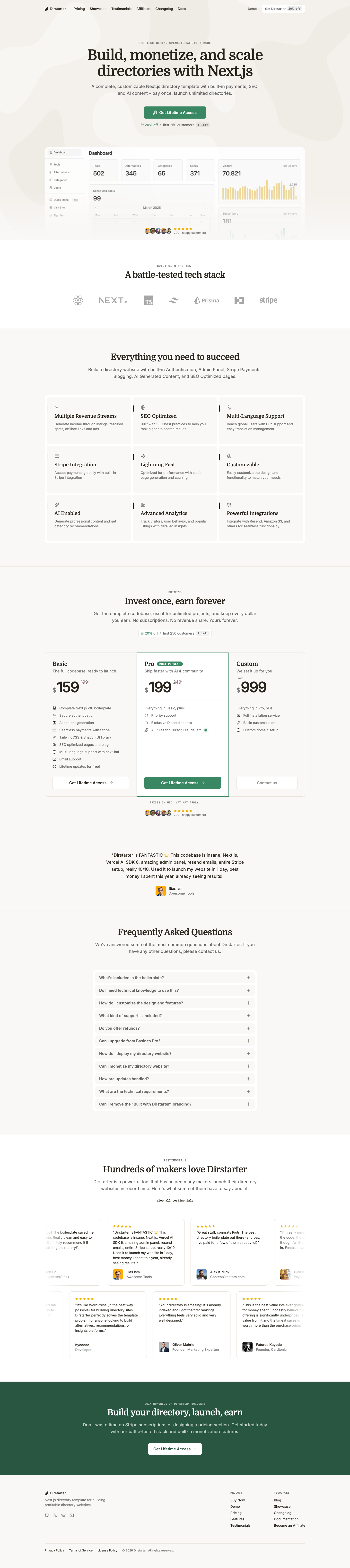 Dirstarter full landing page screenshot