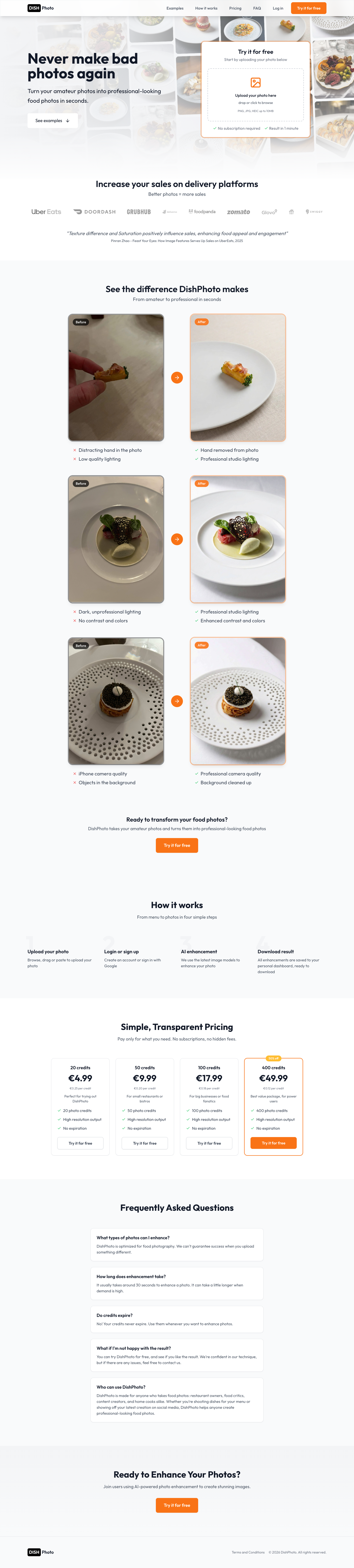 DishPhoto full landing page screenshot