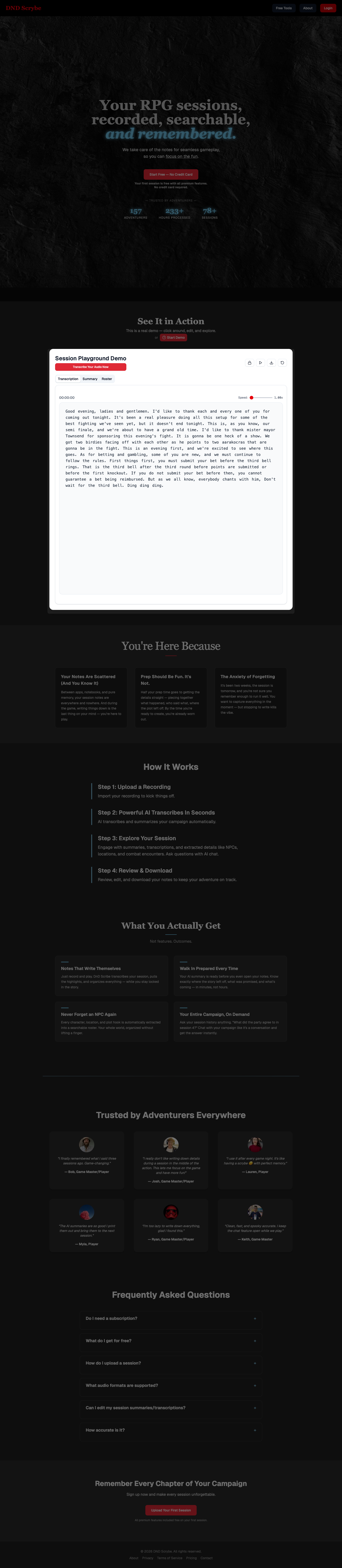 DND Scrybe full landing page screenshot