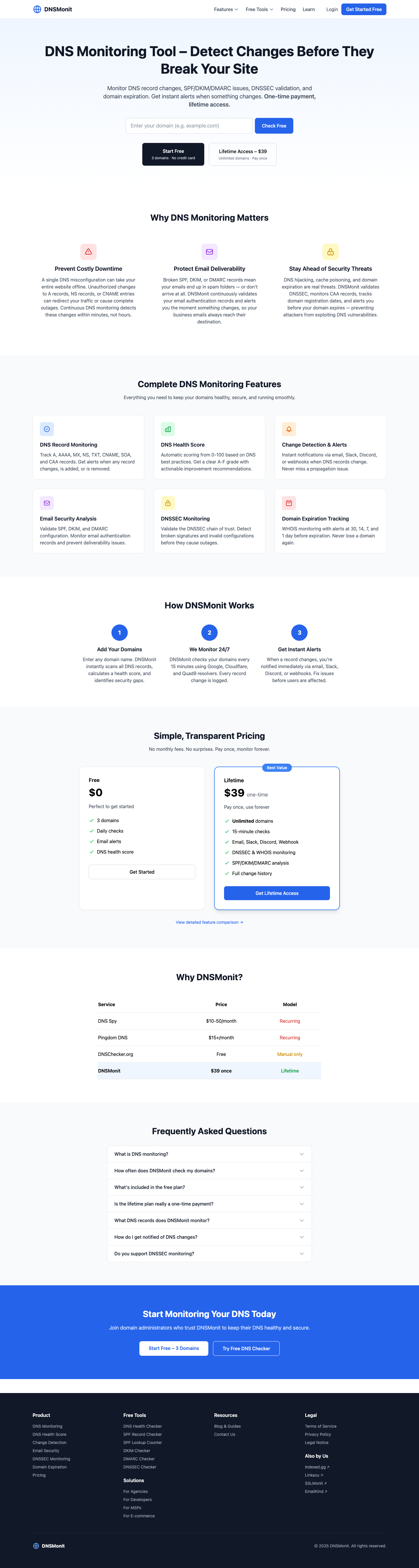 DNS Monit full landing page screenshot