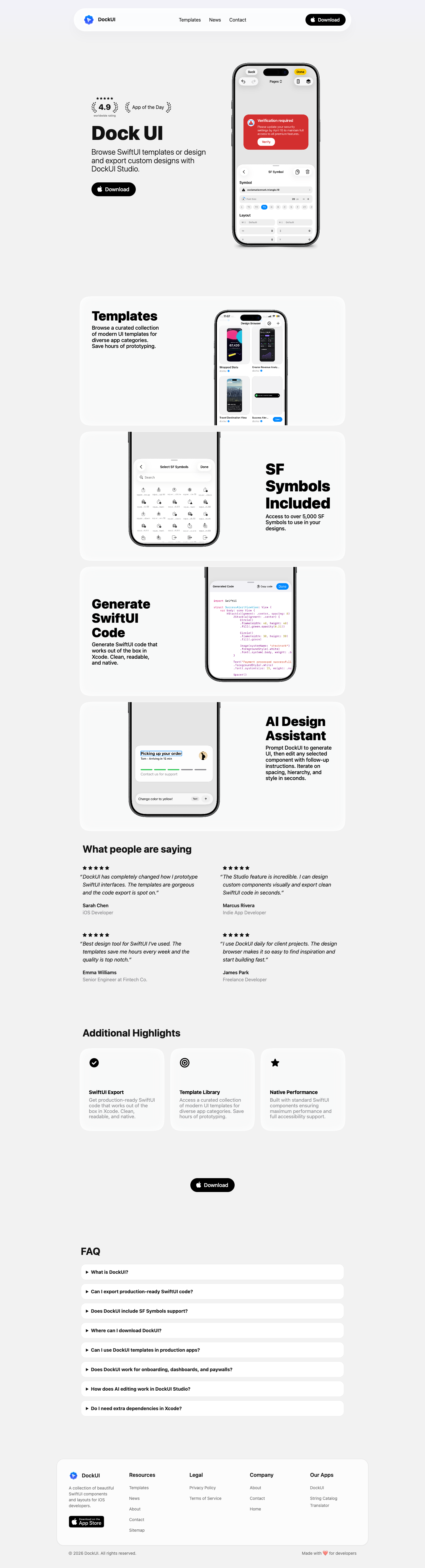 DockUI full landing page screenshot