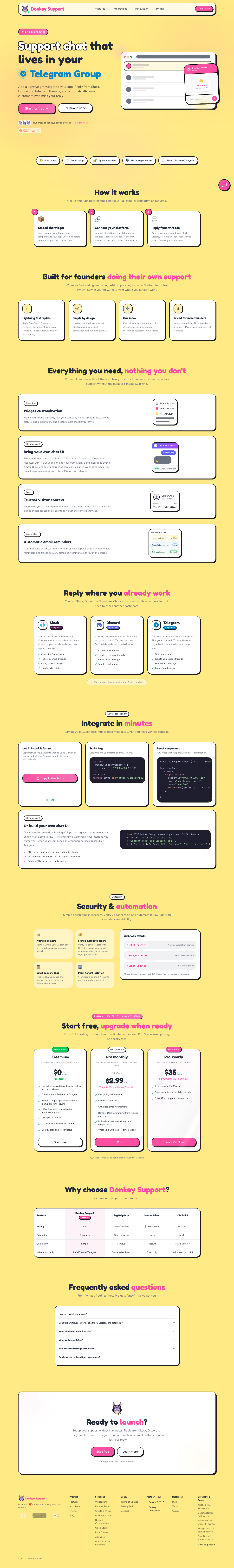 Donkey Support full landing page screenshot