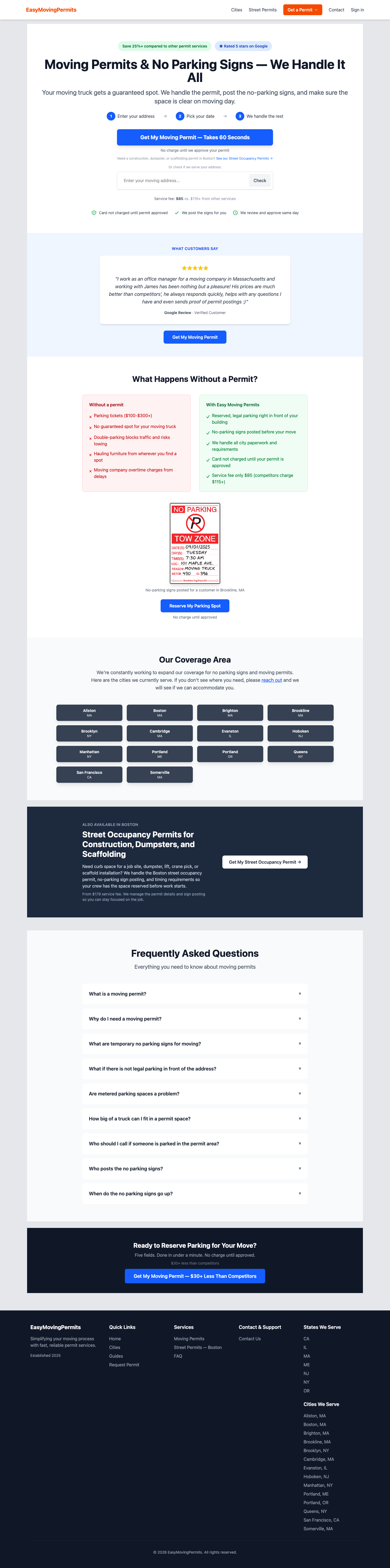Easy Moving Permits full landing page screenshot