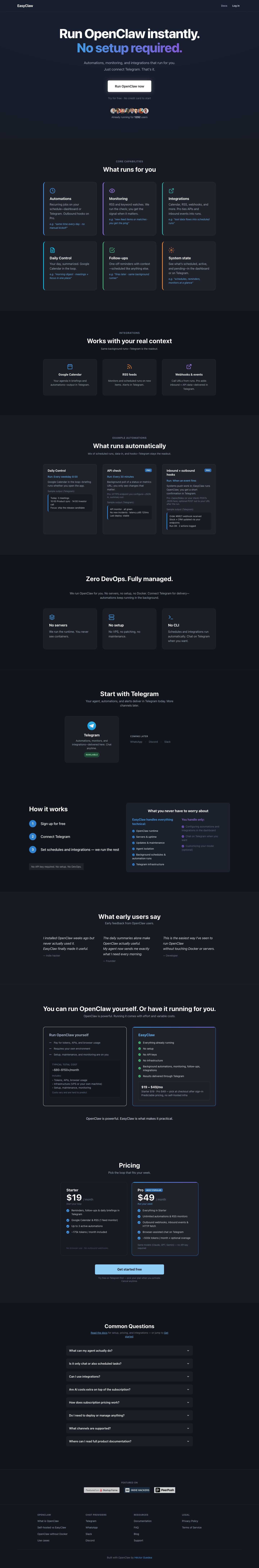 EasyClaw full landing page screenshot