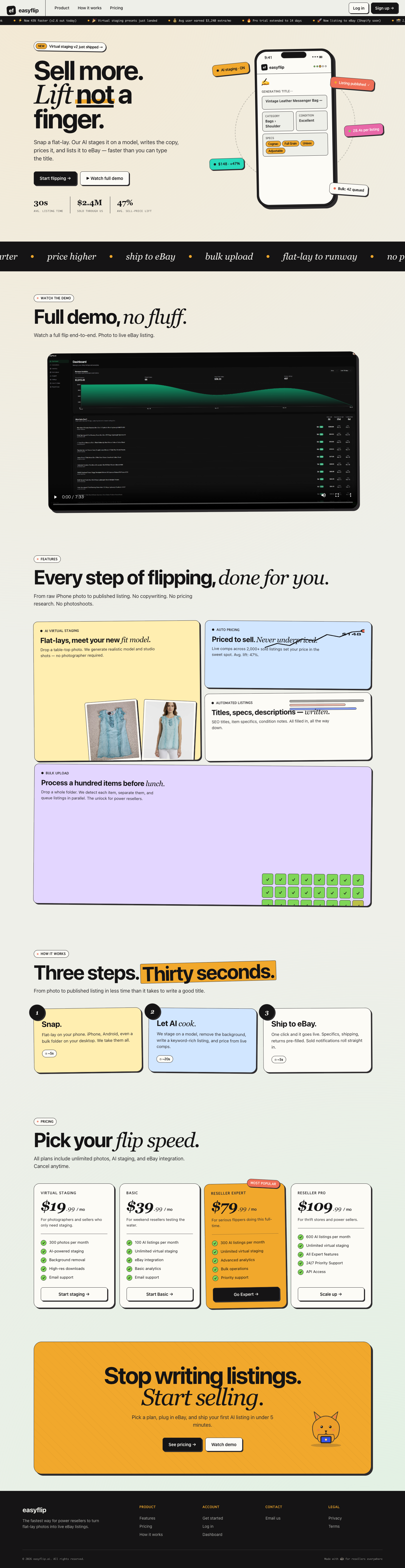 easyflip full landing page screenshot