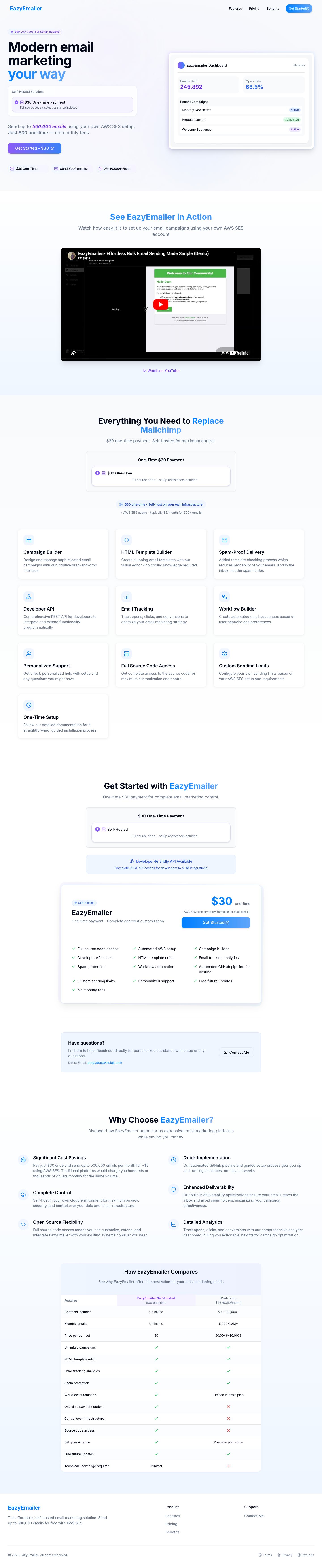 EazyEmailer - Modern email marketing your way full landing page screenshot