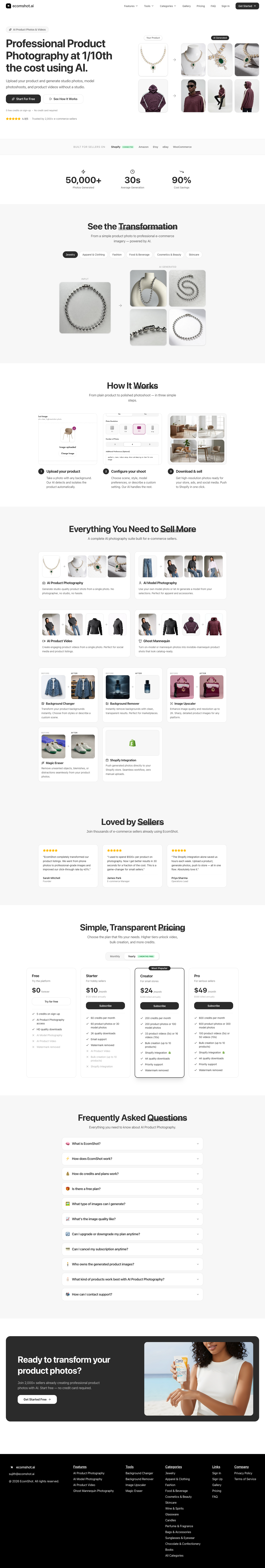 ecomshot.ai full landing page screenshot