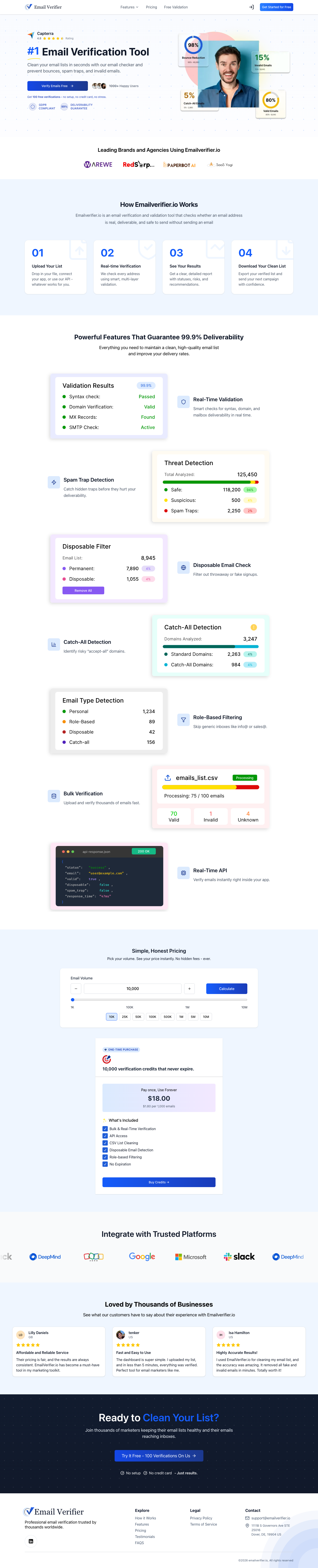 Email Verifier full landing page screenshot