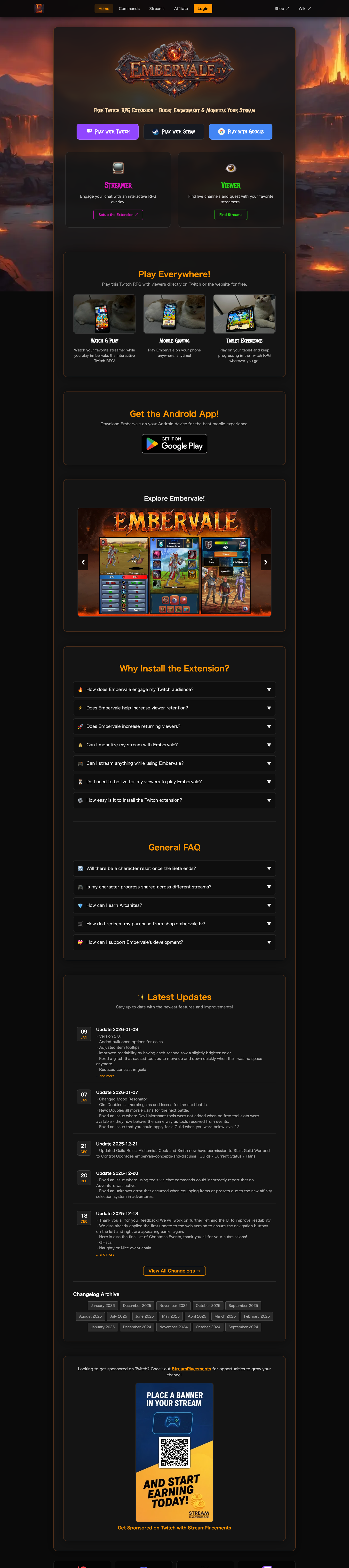 Embervale.TV full landing page screenshot