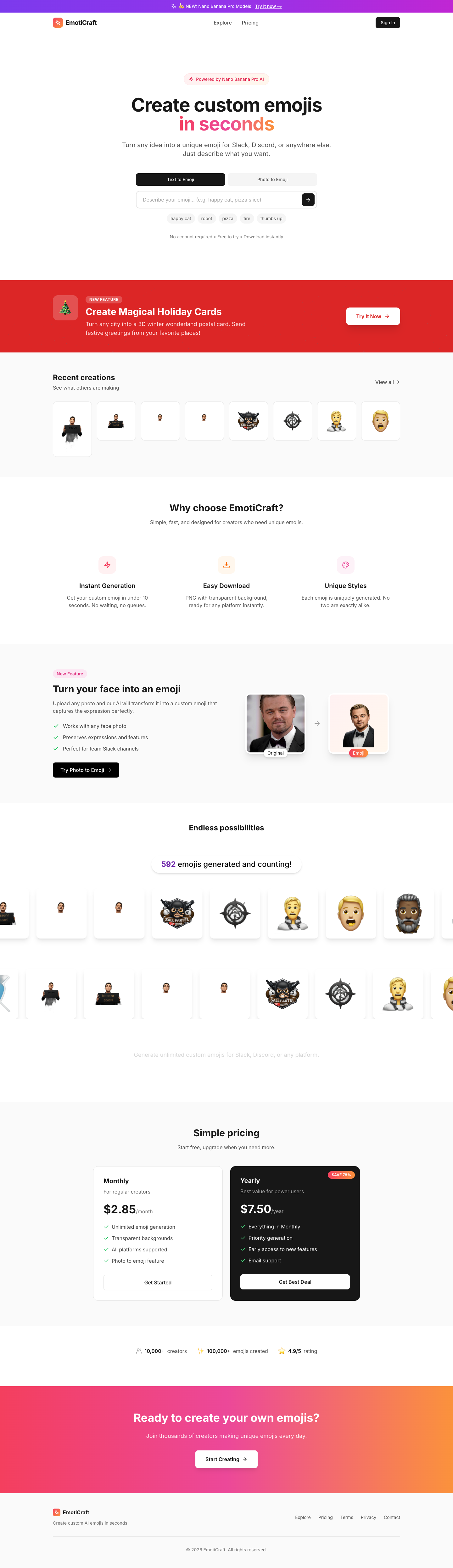 Emoticraft full landing page screenshot