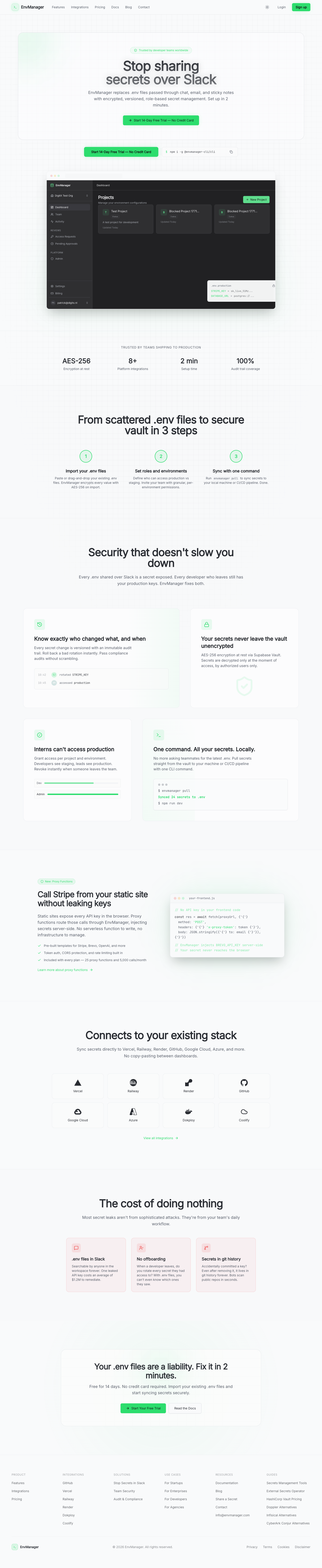 Envmanager full landing page screenshot