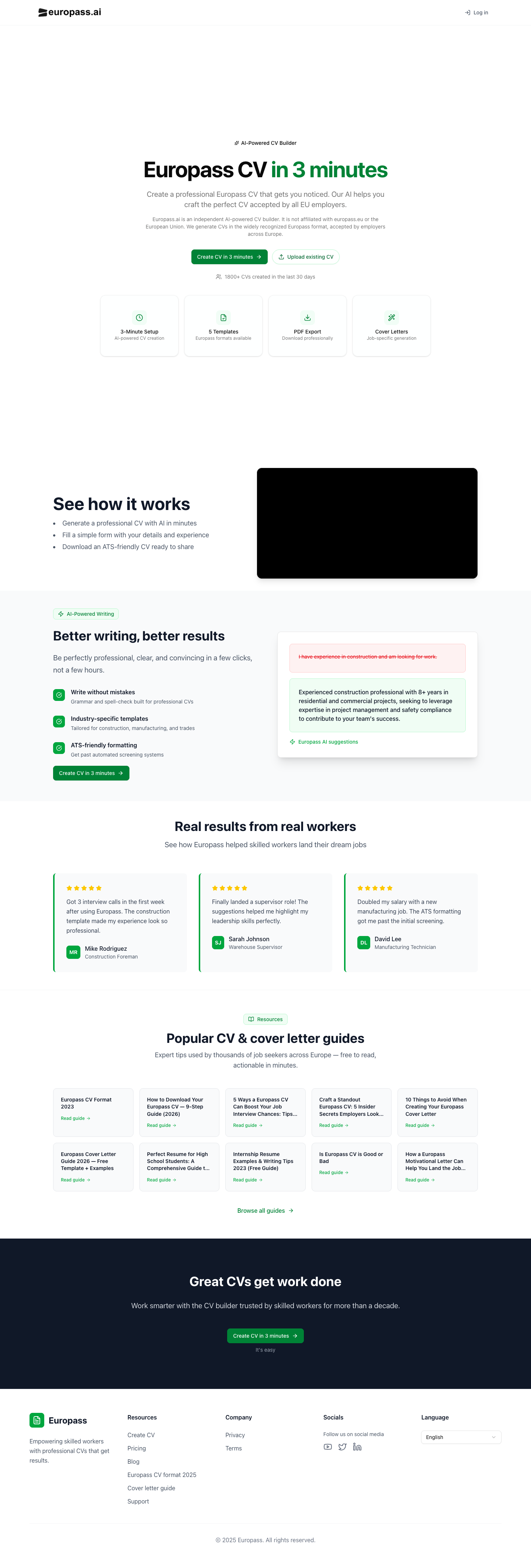 Europass AI full landing page screenshot
