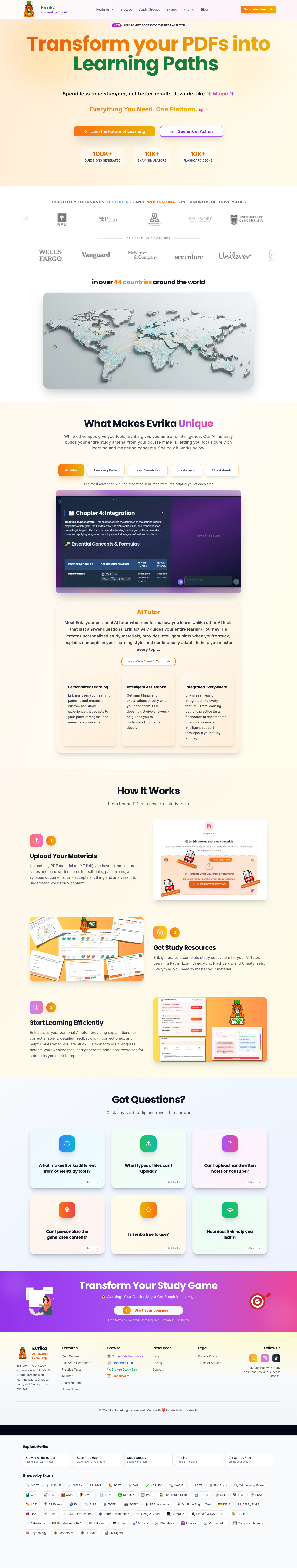 Evrika Study full landing page screenshot