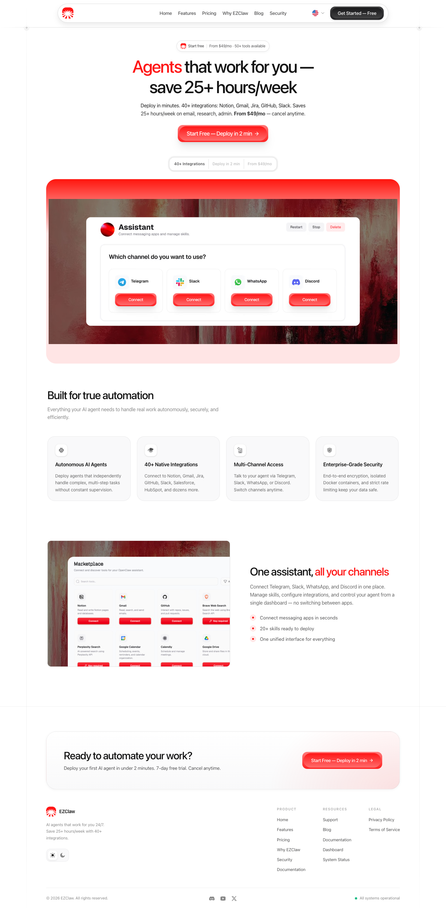 EZClaw full landing page screenshot