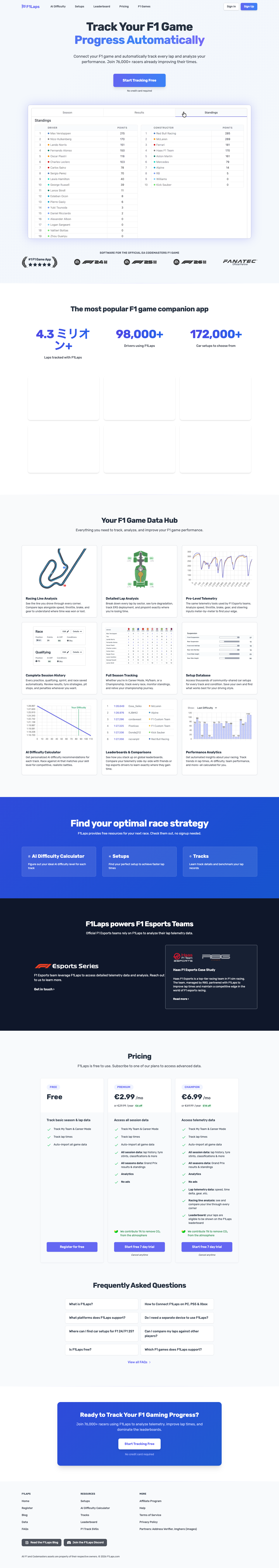 F1Laps full landing page screenshot