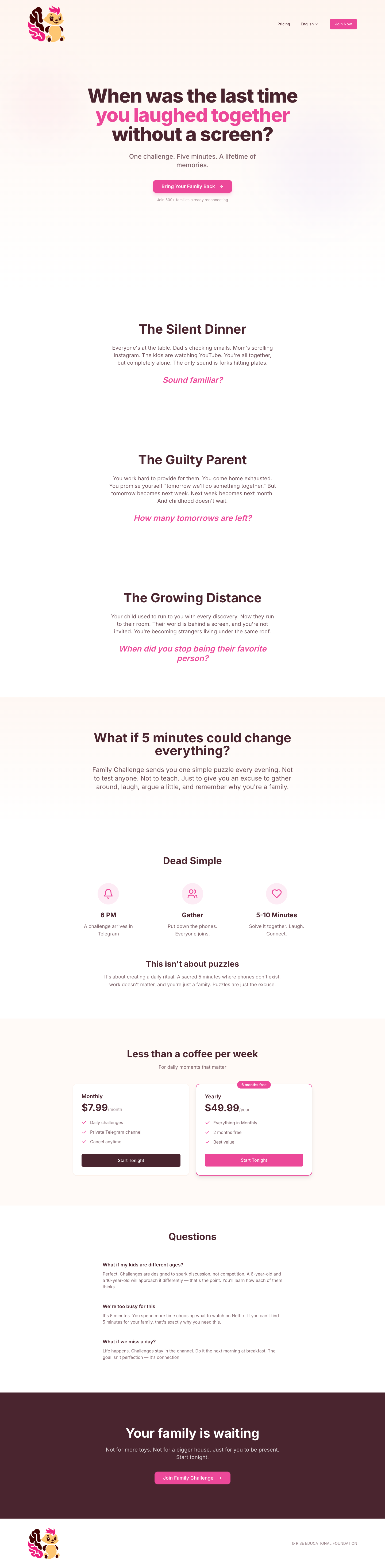 Family Challenge full landing page screenshot
