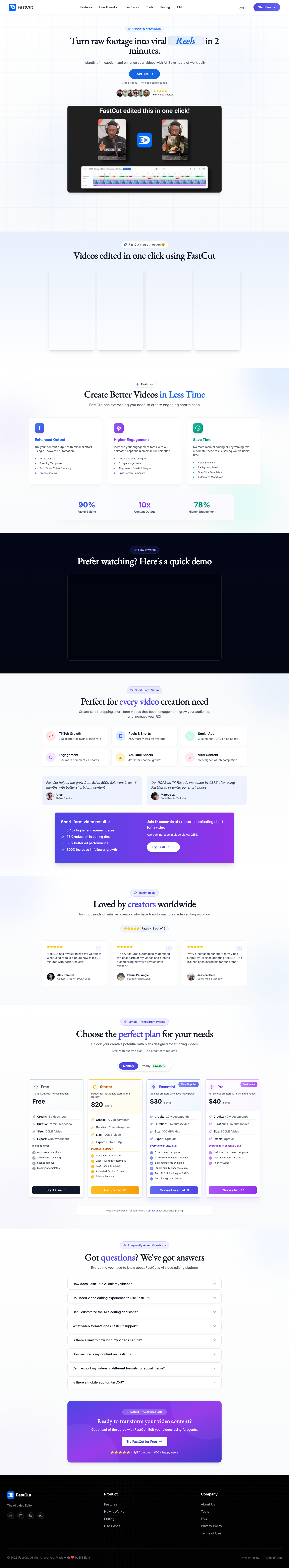 FastCut full landing page screenshot