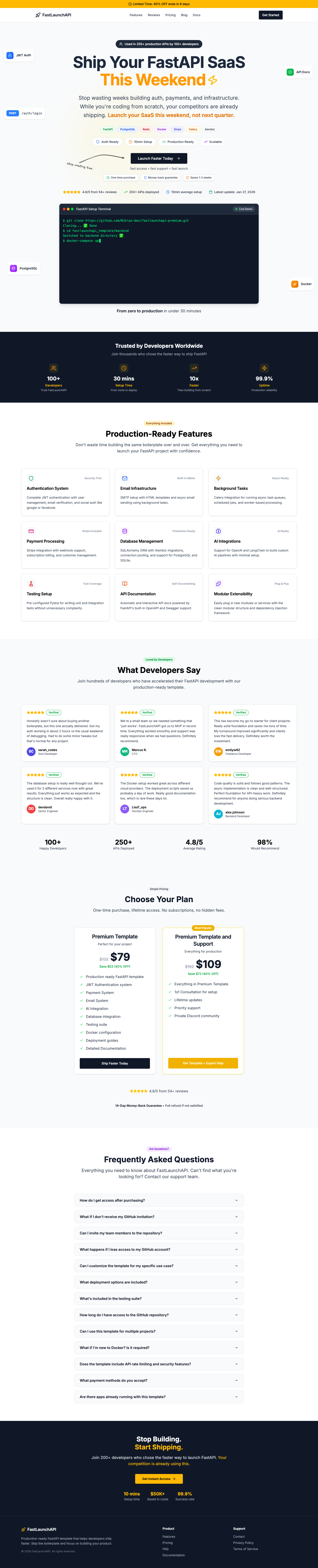 FastLaunchAPI full landing page screenshot