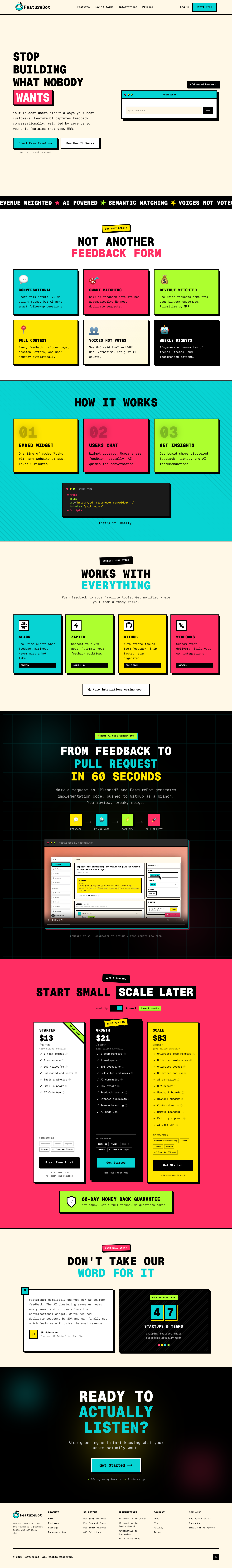 FeatureBot full landing page screenshot