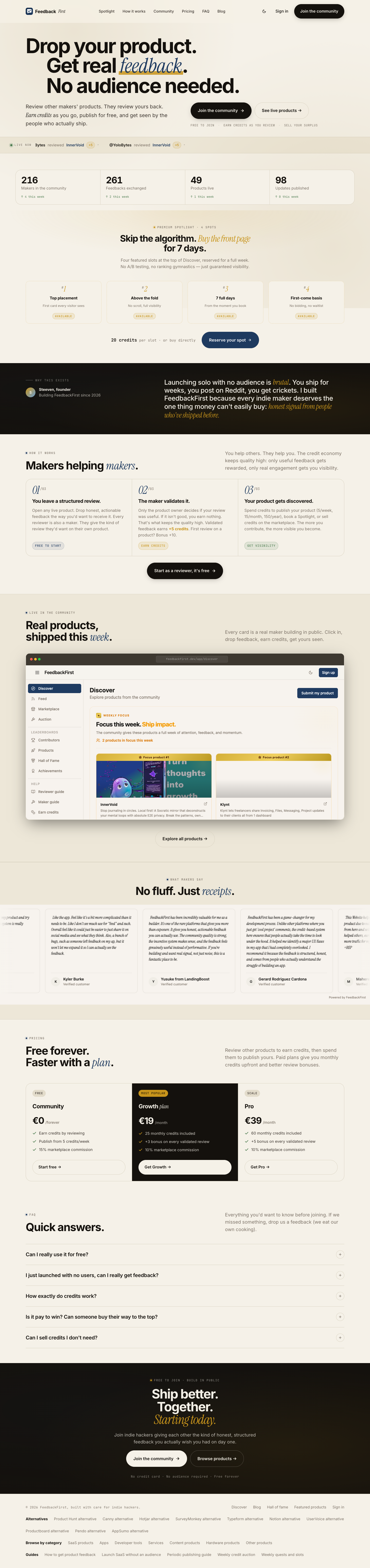 FeedbackFirst full landing page screenshot