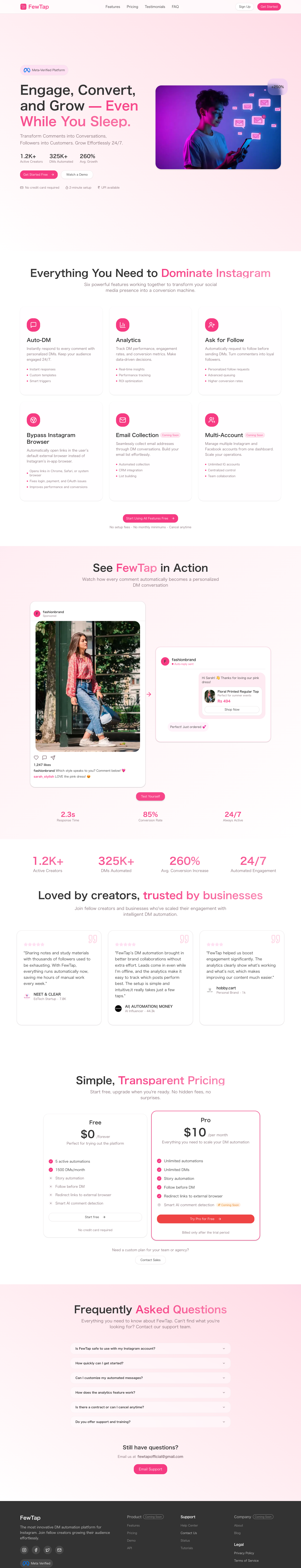 FewTap full landing page screenshot