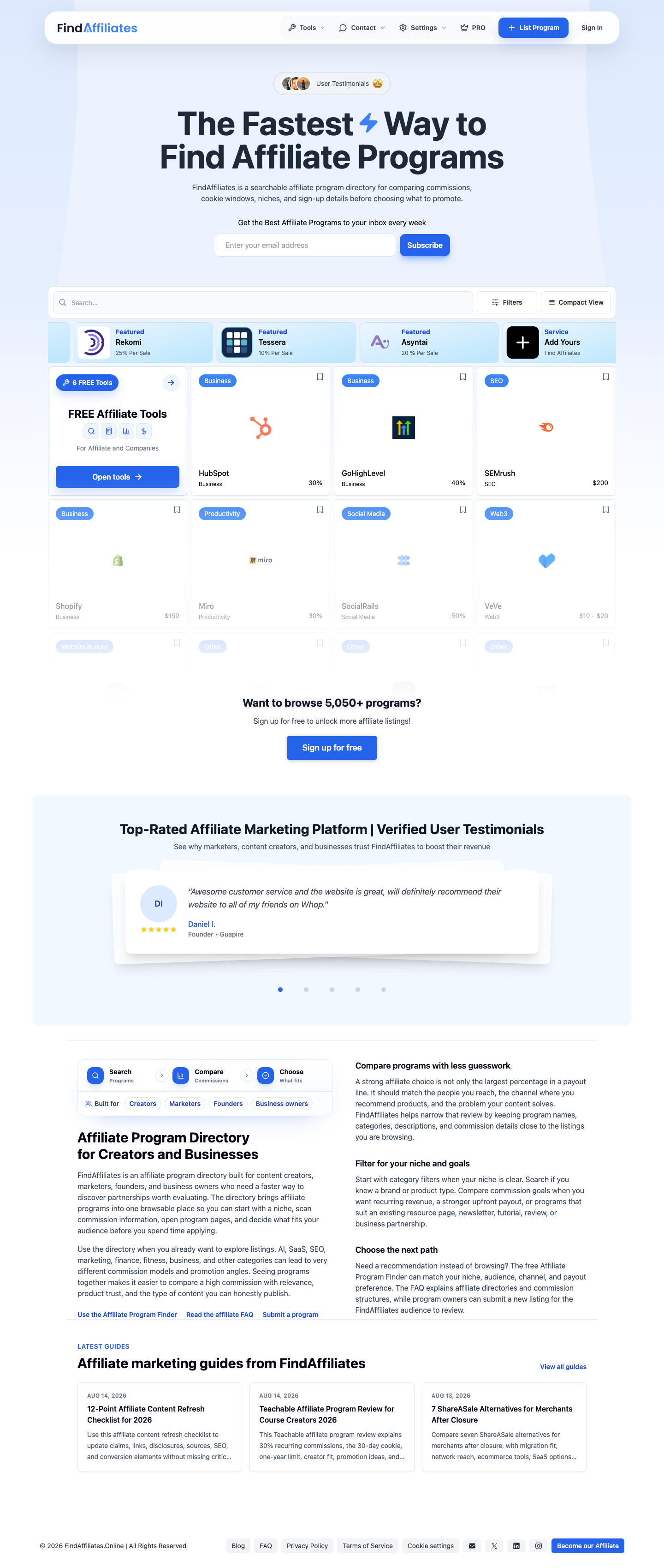 FindAffiliates full landing page screenshot