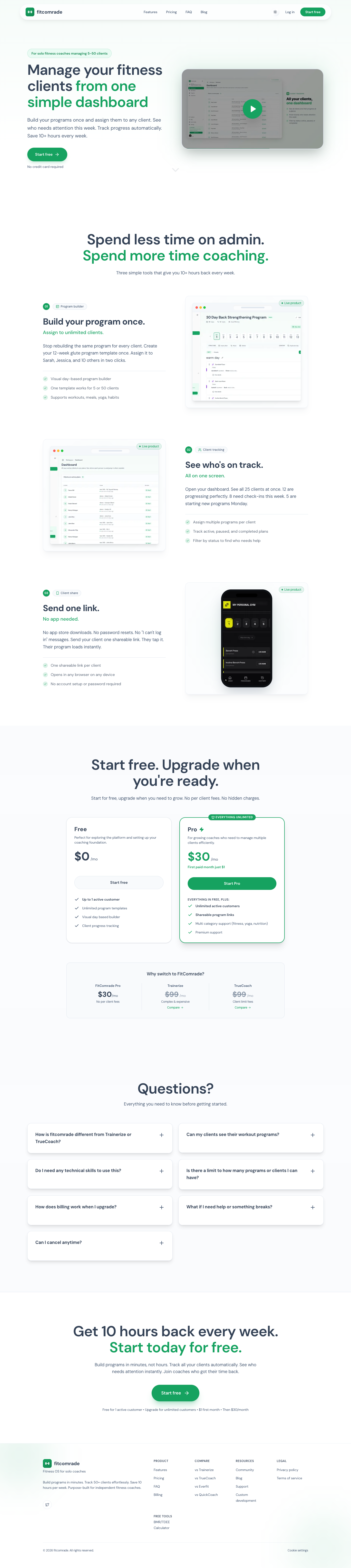 fitcomrade full landing page screenshot
