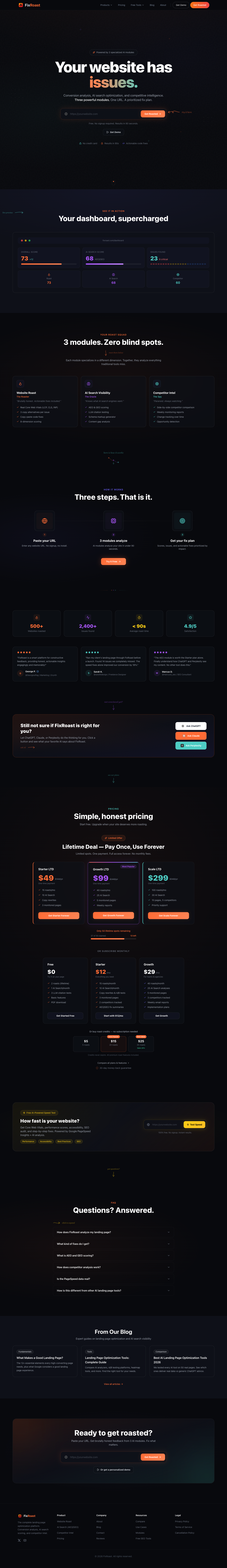 Fixroast full landing page screenshot
