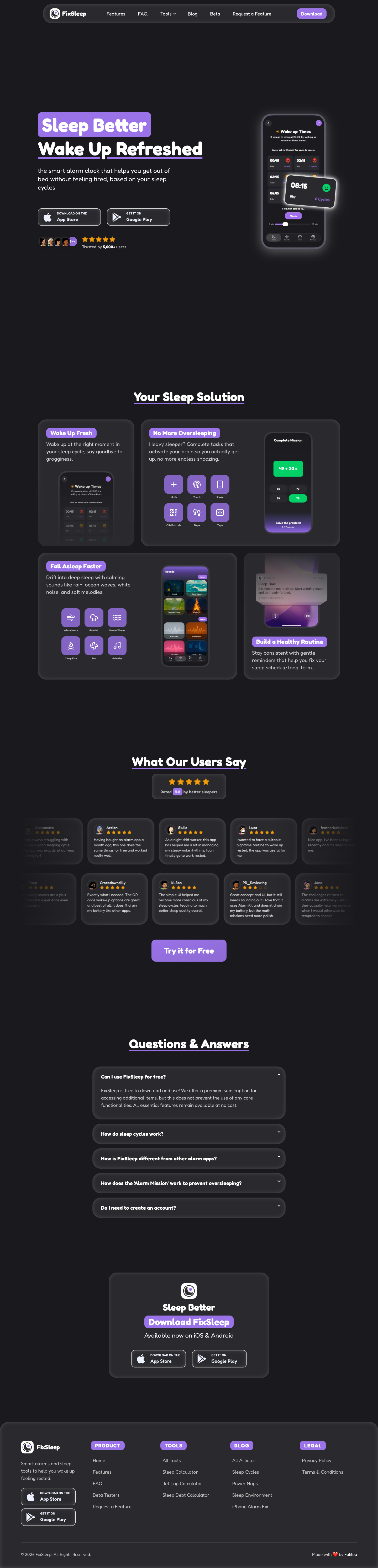 FixSleep full landing page screenshot