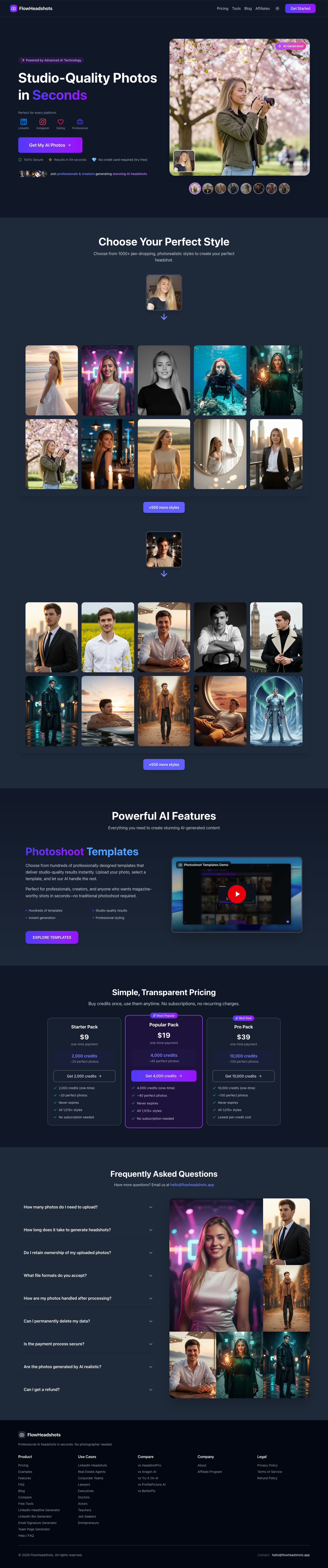 FlowHeadshots full landing page screenshot