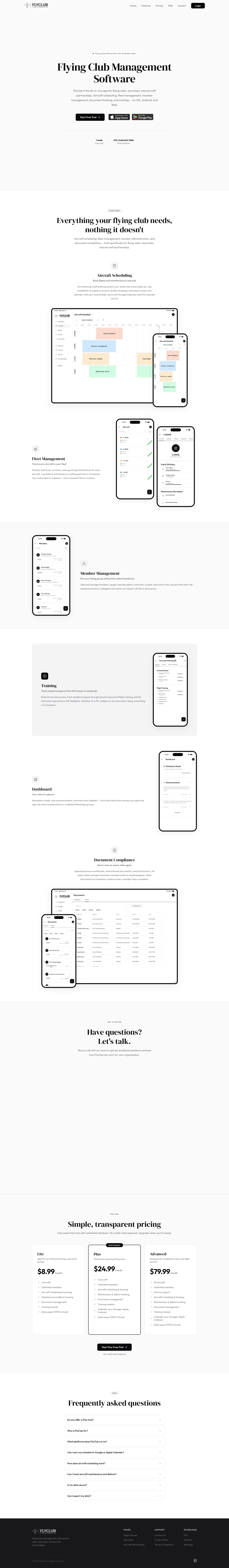 FlyClub full landing page screenshot