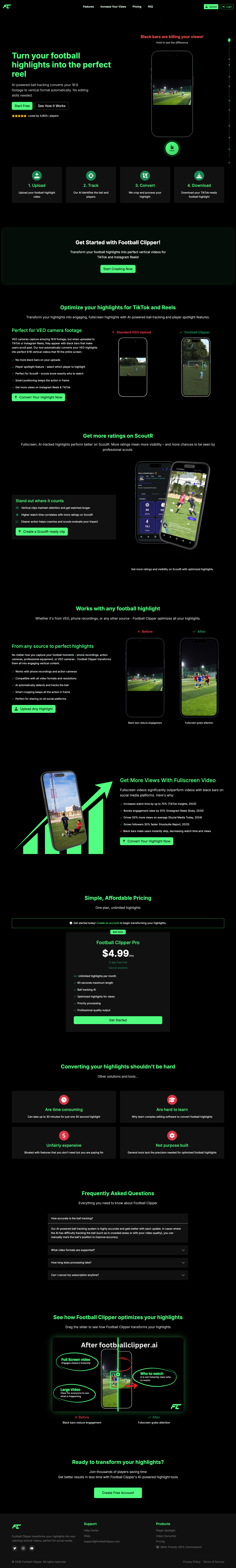 Footballclipper full landing page screenshot