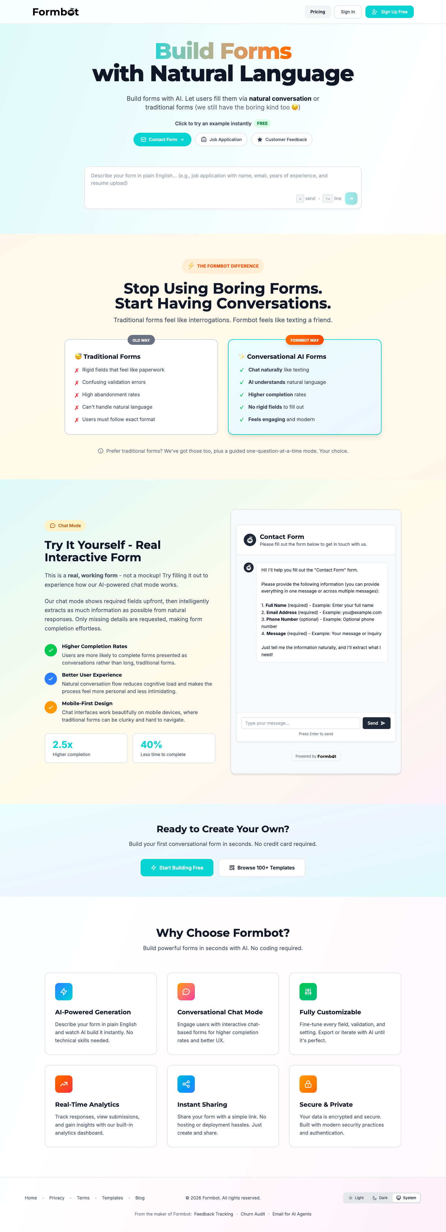 Formbot full landing page screenshot
