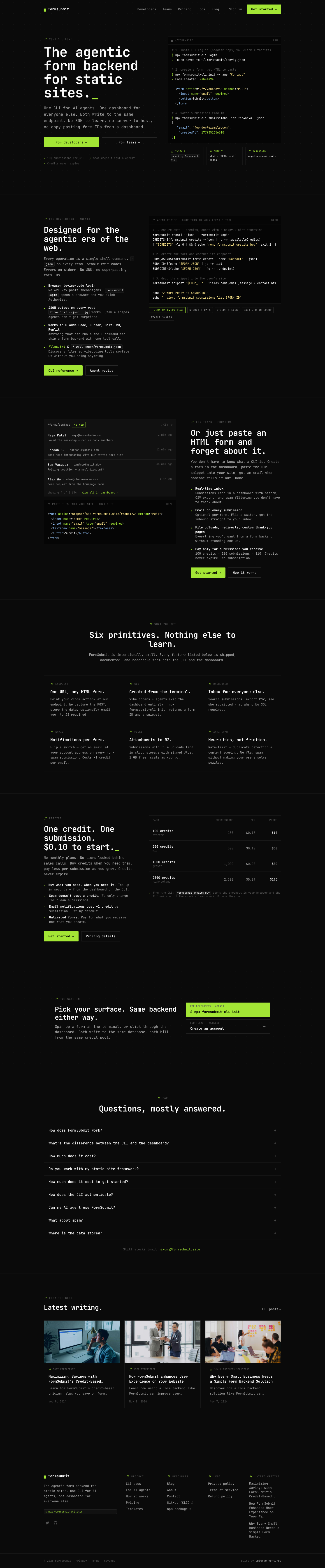 Formsubmit full landing page screenshot