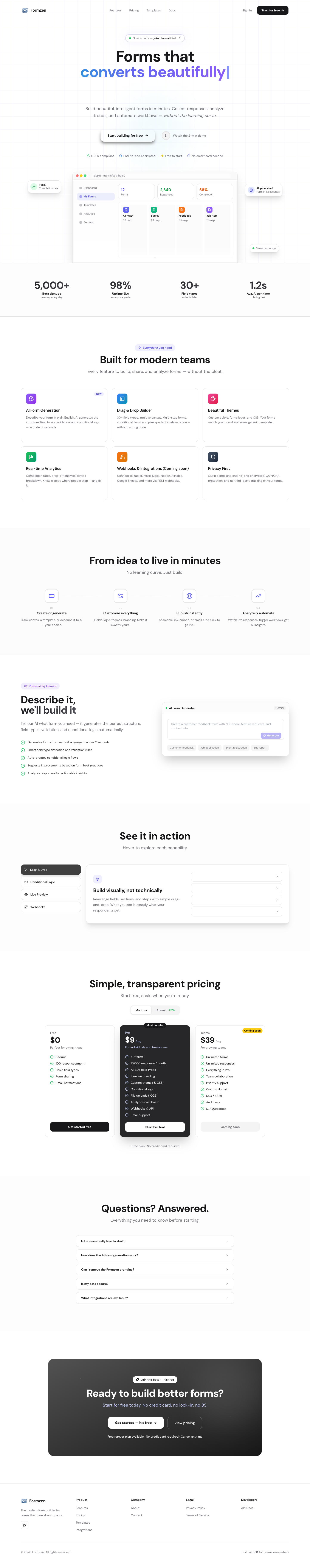 Formzen full landing page screenshot