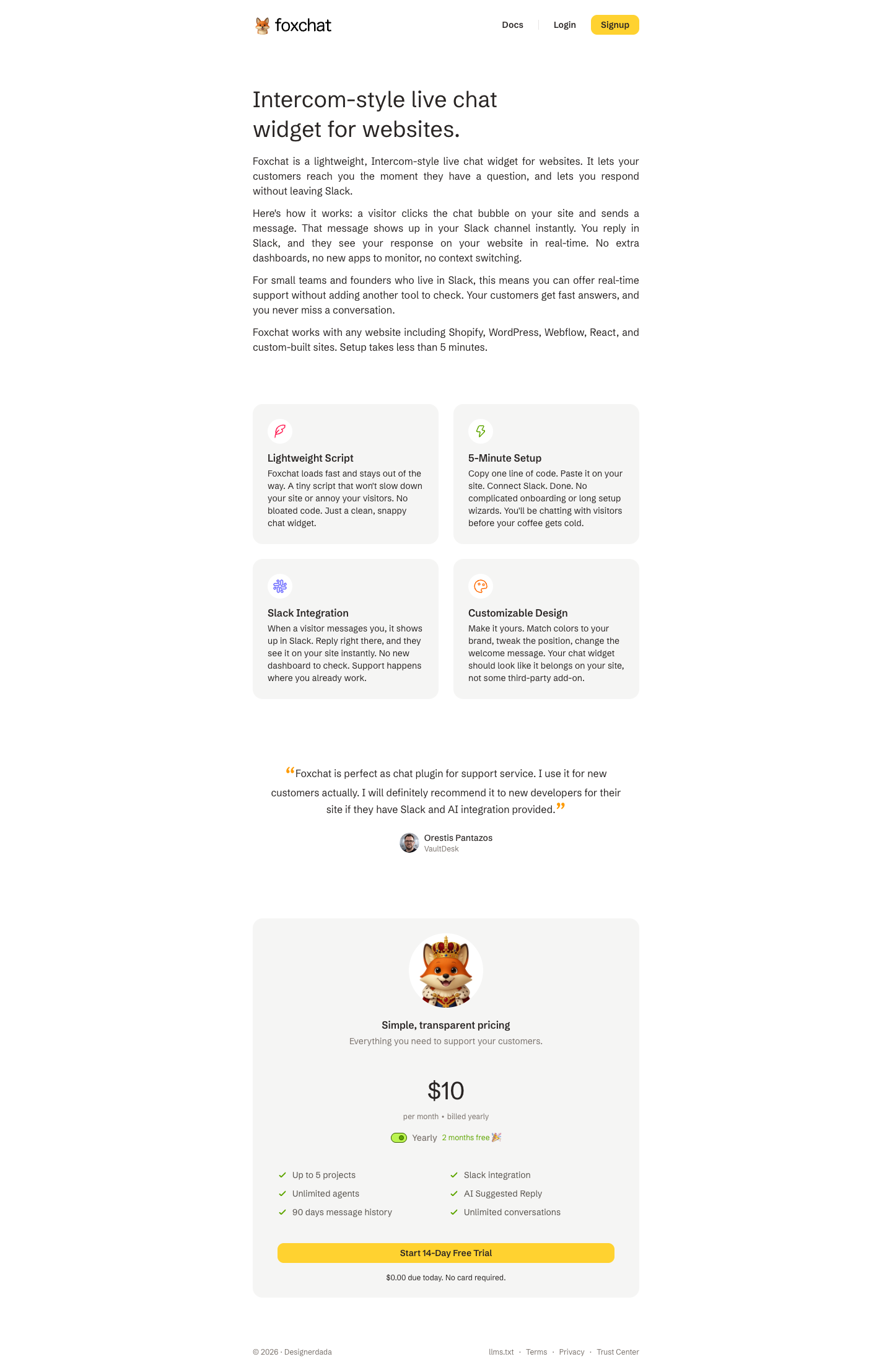 Foxchat full landing page screenshot