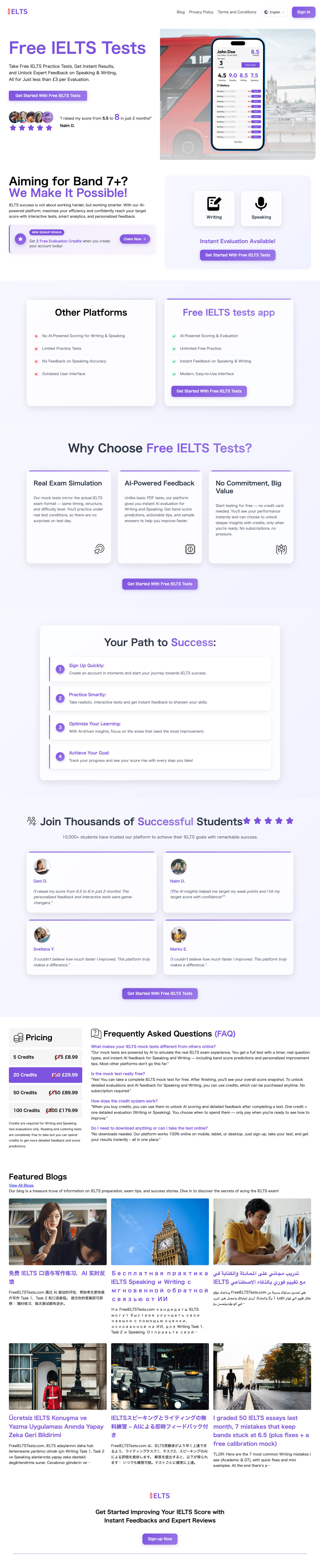 FreeIELTSTests.com full landing page screenshot