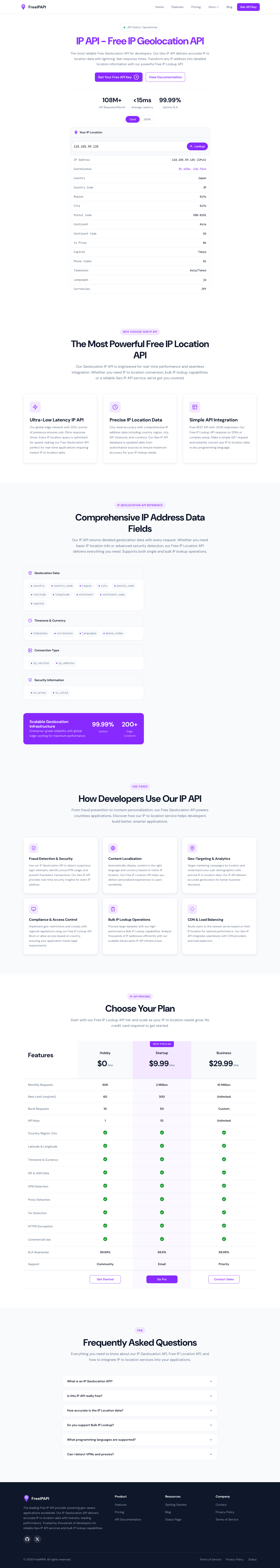 FreeIPAPI full landing page screenshot