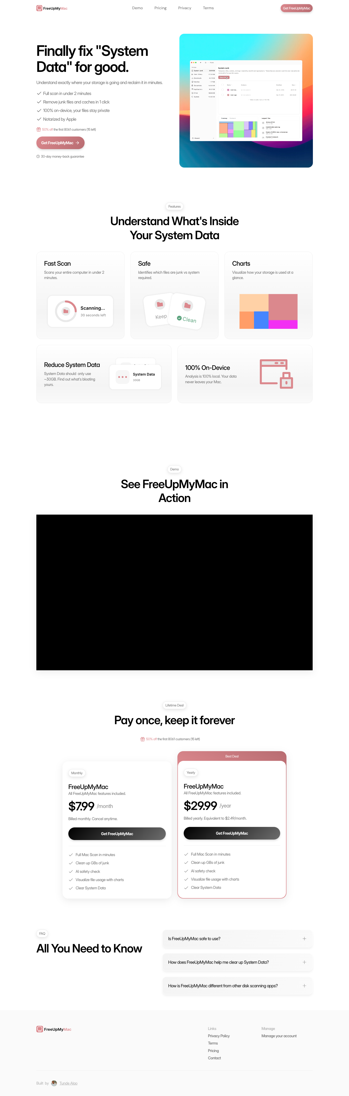 freeupmymac full landing page screenshot