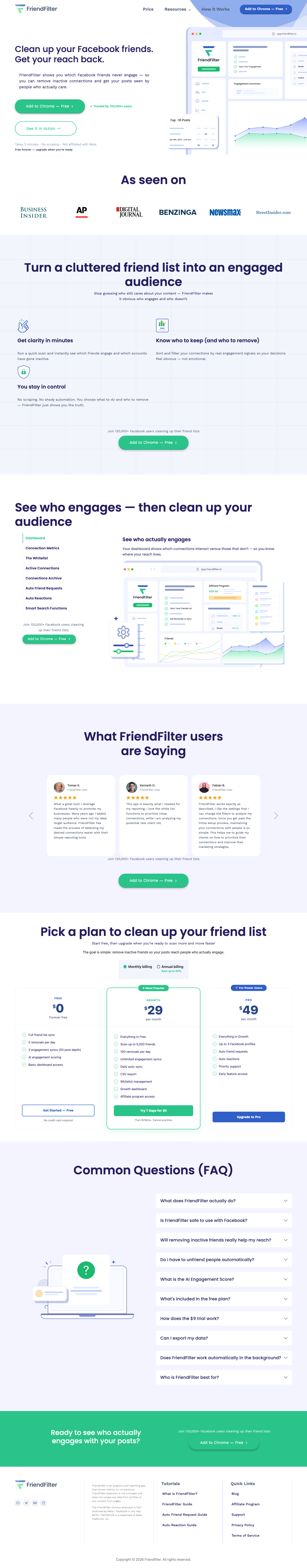 FriendFilter + GroupFilter full landing page screenshot