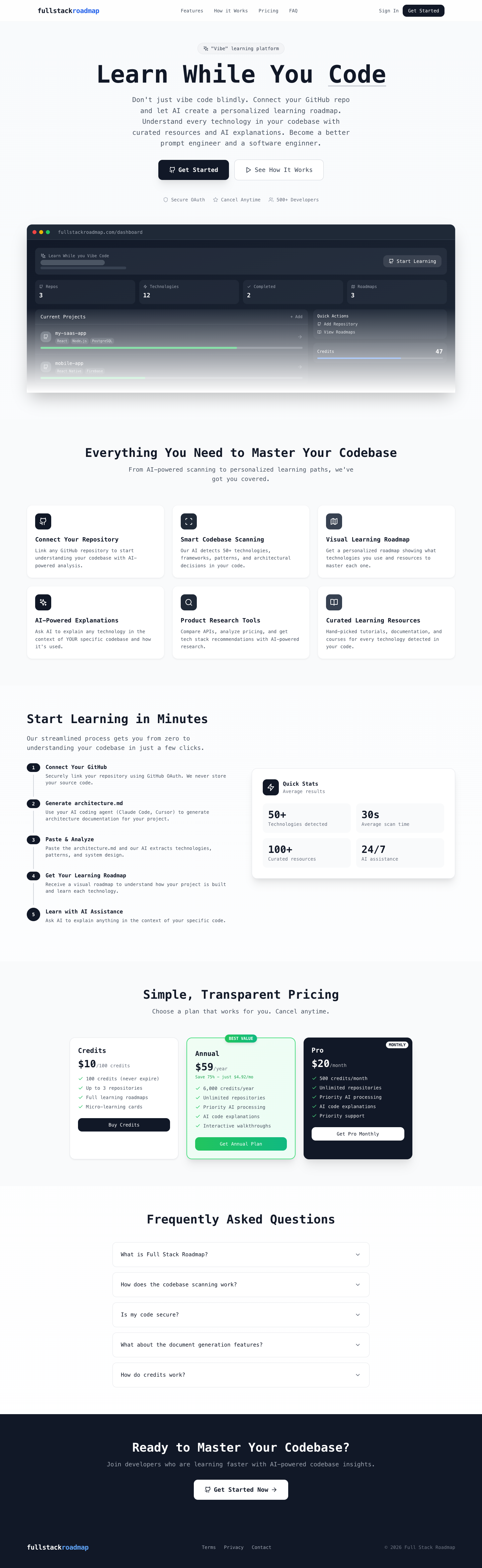 FullStackRoadmap full landing page screenshot