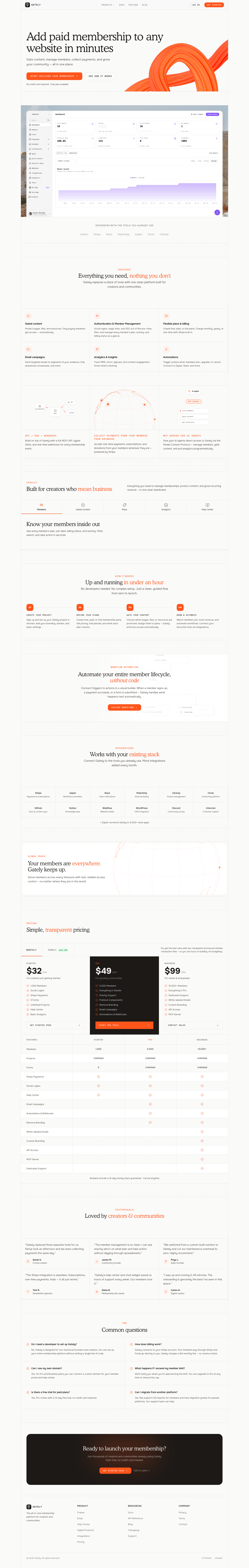 Gately full landing page screenshot