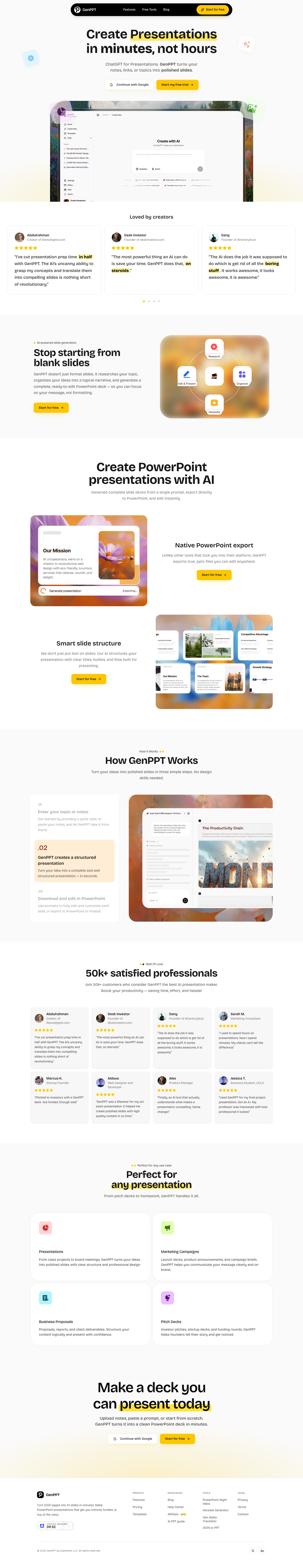GenPPT full landing page screenshot