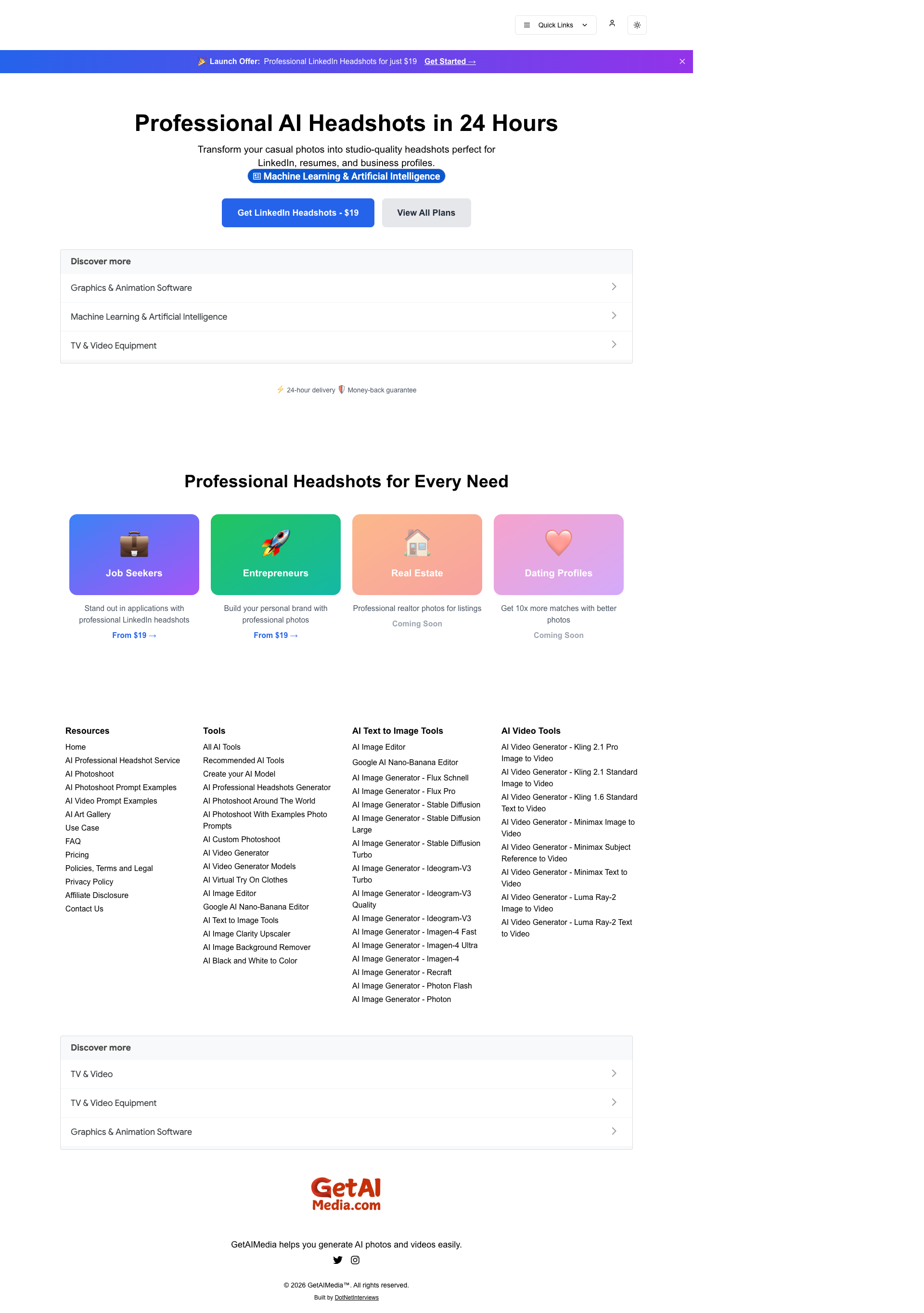 GetAIMedia full landing page screenshot