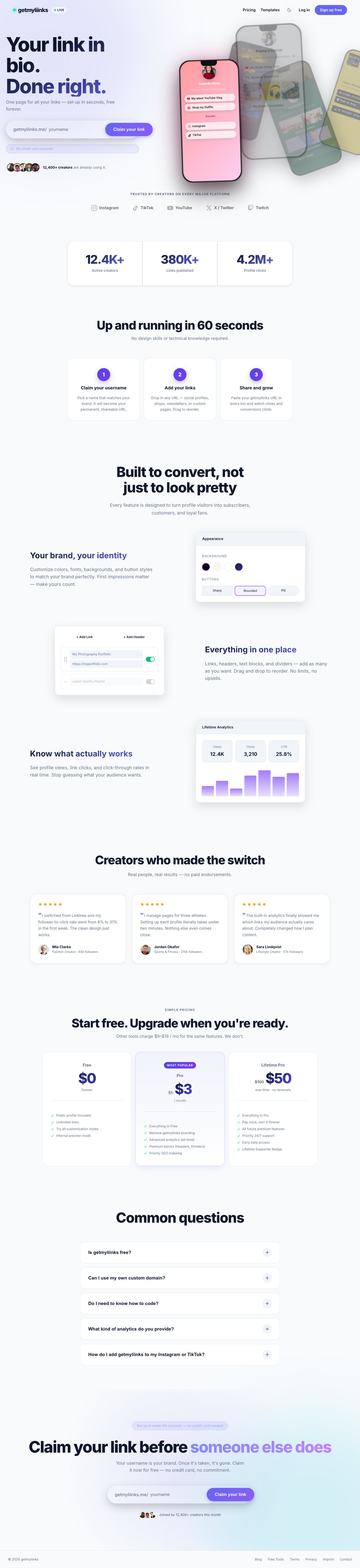 getmyliinks full landing page screenshot