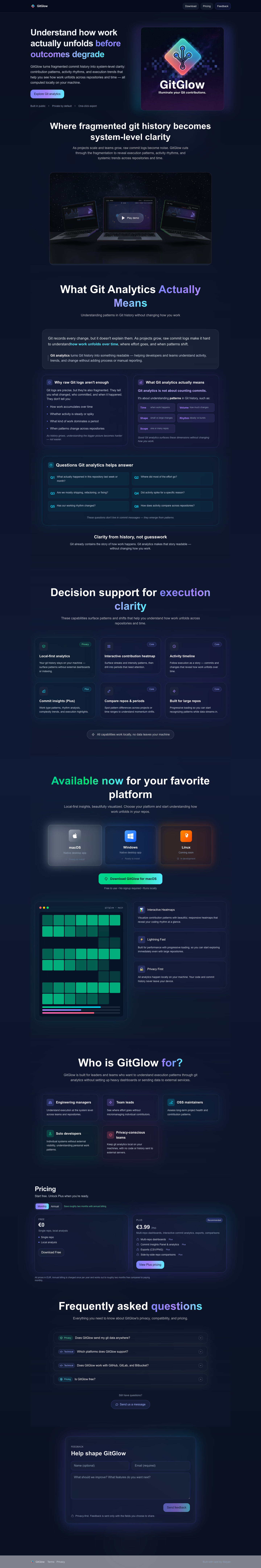 GitGlow full landing page screenshot